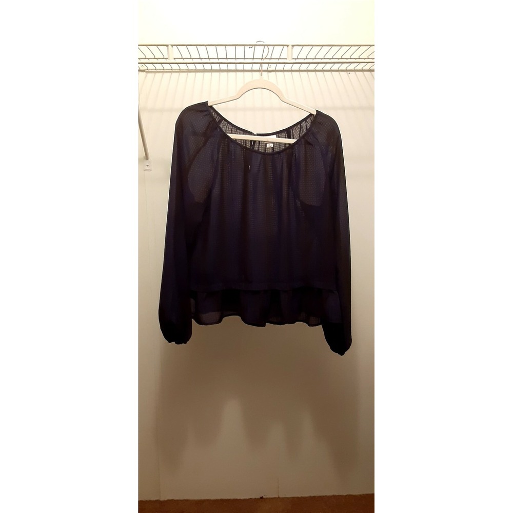 Merona Striped Peplum Blouse Sheer Striped Long Sleeve Blue Black Size Large L
